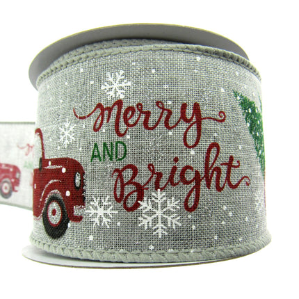 Wired Edge Christmas Jute Ribbon - Ice Grey - Xmas Tree Delivery Truck 63mm Wide