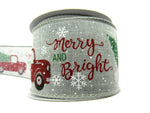 Wired Edge Christmas Jute Ribbon - Ice Grey - Xmas Tree Delivery Truck 63mm Wide