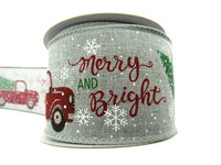 Wired Edge Christmas Jute Ribbon - Ice Grey - Xmas Tree Delivery Truck 63mm Wide