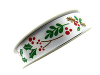 White Merry Christmas Ribbon x 3 Meters - (15mm) with Holly & Berries 55115