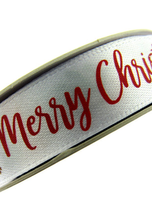 White Merry Christmas Ribbon x 3 Meters - (15mm) with Holly & Berries 55115