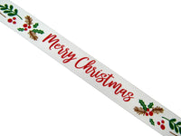 White Merry Christmas Ribbon x 3 Meters - (15mm) with Holly & Berries 55115