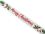 White Merry Christmas Ribbon x 3 Meters - (15mm) with Holly & Berries 55115