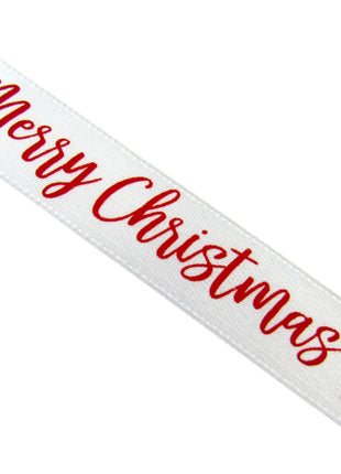 White Merry Christmas Ribbon x 3 Meters - (15mm) with Holly & Berries 55115