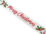 White Merry Christmas Ribbon x 3 Meters - (15mm) with Holly & Berries 55115