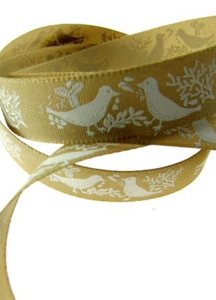 Christmas Turtle Dove Ribbon by Berisfords - 3m Length - 15mm Wide - Peace