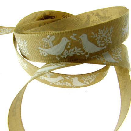 Christmas Turtle Dove Ribbon by Berisfords - 3m Length - 15mm Wide - Peace