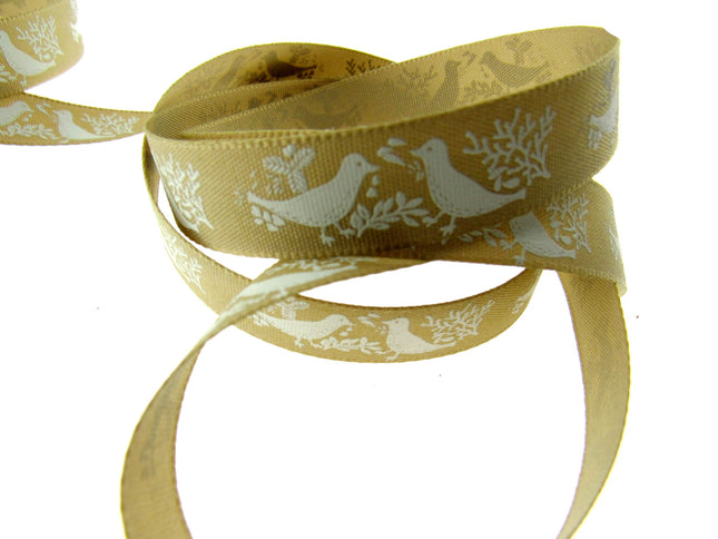 Christmas Turtle Dove Ribbon by Berisfords - 3m Length - 15mm Wide - Peace