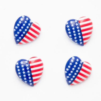 USA Flag Heart Shank Buttons 23mm Patriotic Star Spangled Banner Sewing Pack of 5 - ThreadandTrimmings