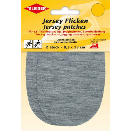 Kleiber jersey patch packaging with a gray patch on a beige background