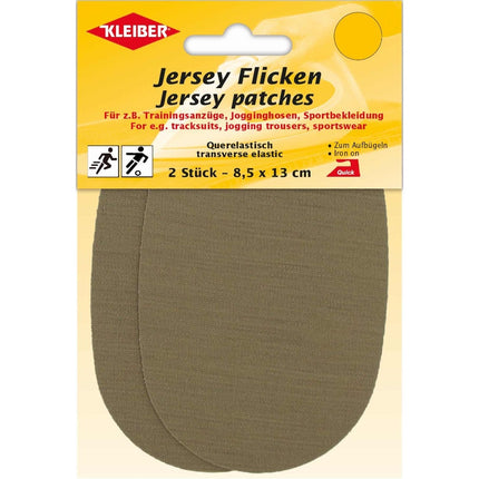 Kleiber jersey patches packaging with two patches inside on a beige background