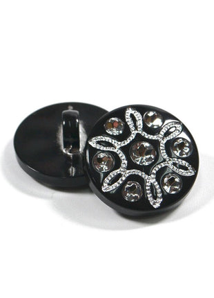 Round Black Diamante Buttons with Shank Pretty & Elegant 2 Sizes 15mm & 21mm - ThreadandTrimmings