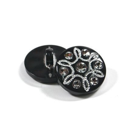 Round Black Diamante Buttons with Shank Pretty & Elegant 2 Sizes 15mm & 21mm - ThreadandTrimmings