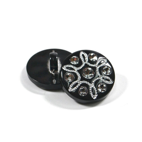 Round Black Diamante Buttons with Shank Pretty & Elegant 2 Sizes 15mm & 21mm - ThreadandTrimmings