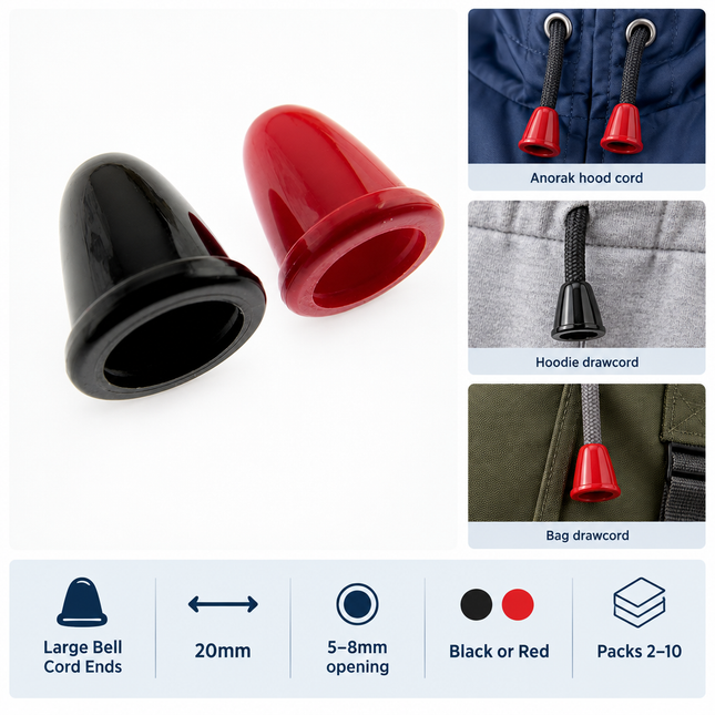 Large bell-shaped cord ends product infographic