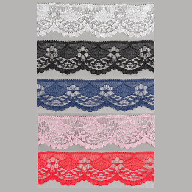 Flat Nylon Lace 40mm 5m Daisy Chain Scalloped Edge 6 Colours