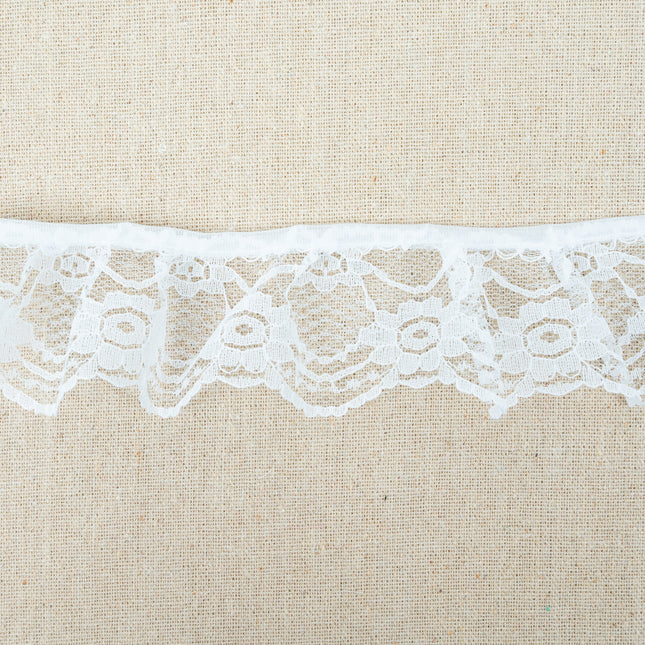 Frilled Nylon Lace Trim White Flower Pattern 45mm Thread and Trimmings

