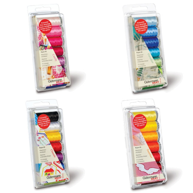 Gutermann Rayon 40 Machine Embroidery Thread Set 7 x 200m Reels 3 Colourways