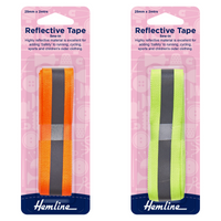 Two packages of Hemline reflective tape with orange and yellow tapes on white backgrounds.