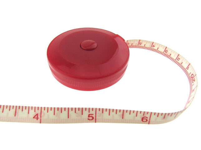 Spring Loaded Tape Measure 60 Inch 150cm Long Metric & Imperial Red Blue Yellow - ThreadandTrimmings