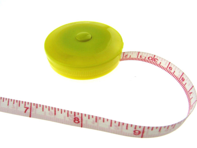 Spring Loaded Tape Measure 60 Inch 150cm Long Metric & Imperial Red Blue Yellow - ThreadandTrimmings