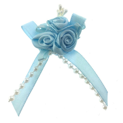 Ribbon Bows with Rose Cluster, String Beads, Stamens and Contrasting Leaves Mono