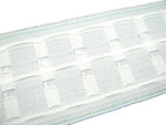 Close-up of a woven white premium curtain ape on a white background