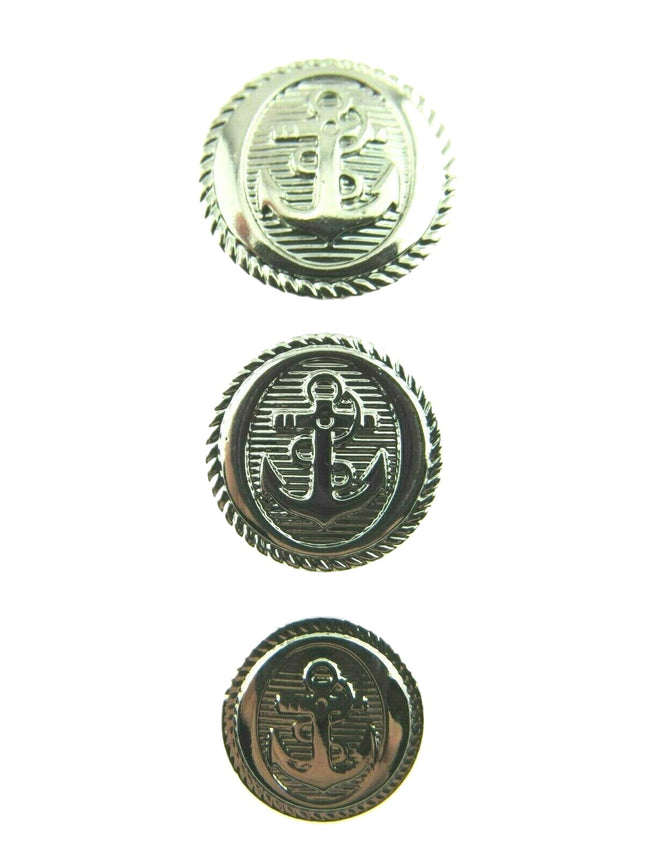 Anchor Buttons Silver Set of Silver Plastic Anchor Navy Sailor Blazer Buttons FS - ThreadandTrimmings