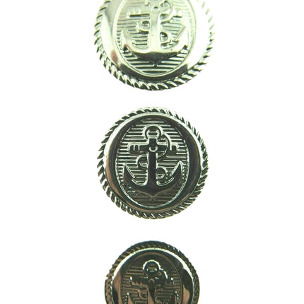 Anchor Military Blazer Buttons - Silver - Plastic - Sew On Shank 15mm, 18mm 21mm - ThreadandTrimmings