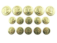 Set of gold buttons with anchor design on a white background