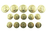 Set of gold buttons with anchor design on a white background