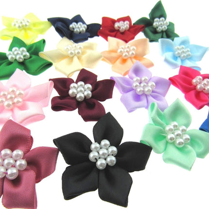 Poinsettia Satin Ribbon Bows Pearl Cluster Embellishments Craft 40mm Pack