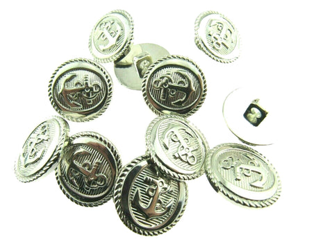 Anchor Military Blazer Buttons - Silver - Plastic - Sew On Shank 15mm, 18mm 21mm - ThreadandTrimmings