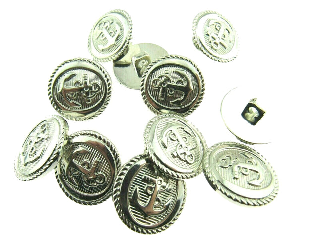 Anchor Military Blazer Buttons - Silver - Plastic - Sew On Shank 15mm, 18mm 21mm - ThreadandTrimmings