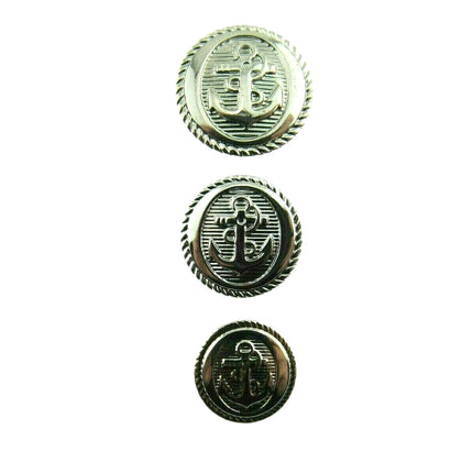 Anchor Military Blazer Buttons - Silver - Plastic - Sew On Shank 15mm, 18mm 21mm - ThreadandTrimmings