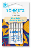 Embroidery Sewing Machine Needles by Schmetz for Domestic Use - Regular and Gold