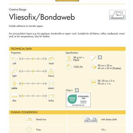 Vlieseline Vilene Bondaweb 902 Iron On Double Sided Applique Adhesive 17.5cm x 1.2m
