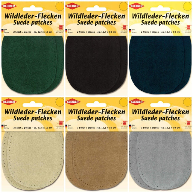 Kleiber Genuine Suede Elbow Patches Pair 13cm x 10cm Sew On Pre Punched Oval