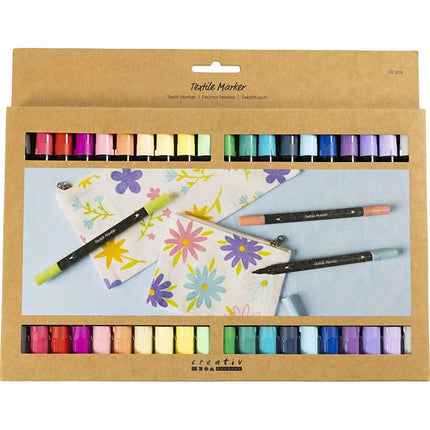 Textile Markers Permanent Fabric Pens Creativ Double Tip 6 or 20 Piece Packs