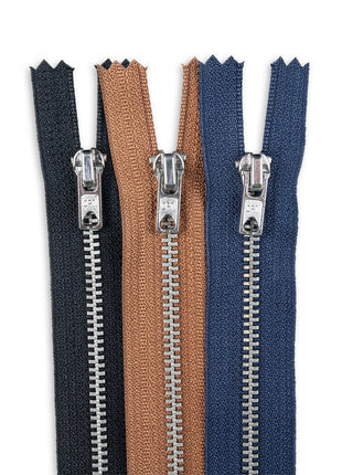 Trouser Skirt Jean Zip, Closed End Metal Teeth 5mm Wide Teeth, 9-Colours 4-Sizes - ThreadandTrimmings