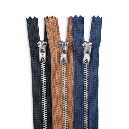 Trouser Skirt Jean Zip, Closed End Metal Teeth 5mm Wide Teeth, 9-Colours 4-Sizes - ThreadandTrimmings