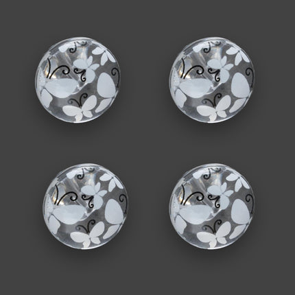 Clear Domed Buttons with Choice of Pretty Subtle Designs Black White 6pcs 15mm - ThreadandTrimmings