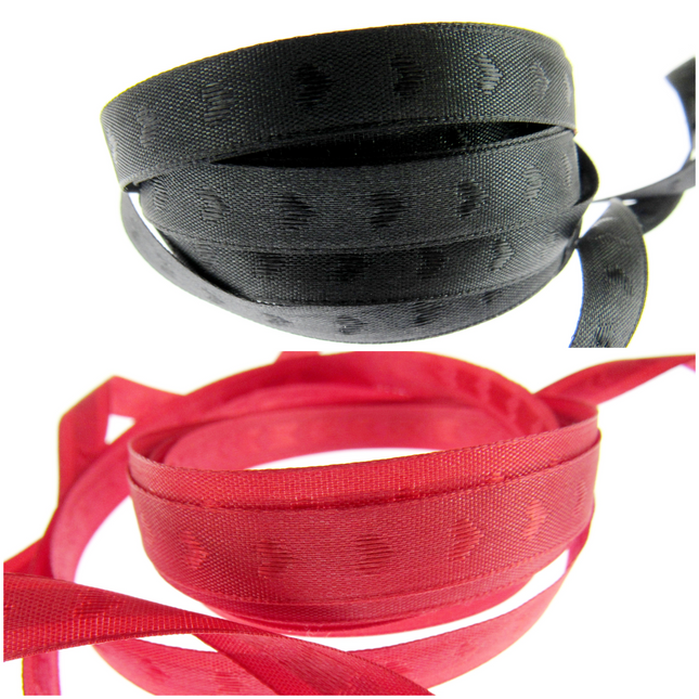 Valentine Ribbon with Woven Heart in Black or Red 10mm x 3m 53771 - ThreadandTrimmings