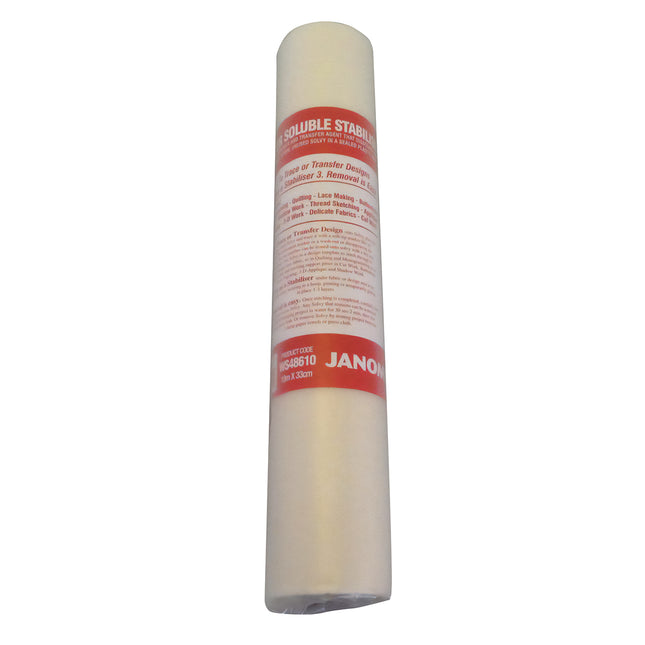Janome Solvy water soluble stabiliser 33cm wide 10 metre roll topping stabiliser embroidery towelling velvet knitwear fleece pile fabric WS48610 Taiwan on a white background