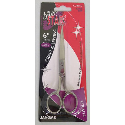 Large Bow Curved Craft & Sewing Scissors - 6 Inch Janome - Trim Stars - XTRIM14 - ThreadandTrimmings