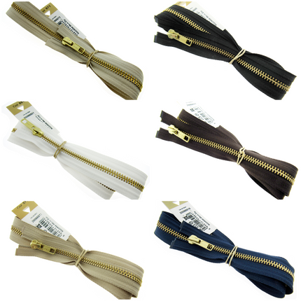 Brass Metal Open End Zipper by YKK #5 Zip Chain Choose From 6 Colours & 11 Sizes - ThreadandTrimmings