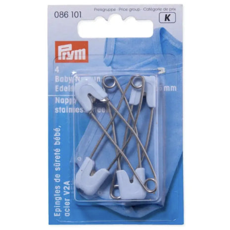 Baby Nappy Pins with Safety Lockable Cap 55mm Long Stainless Steel By Prym - ThreadandTrimmings