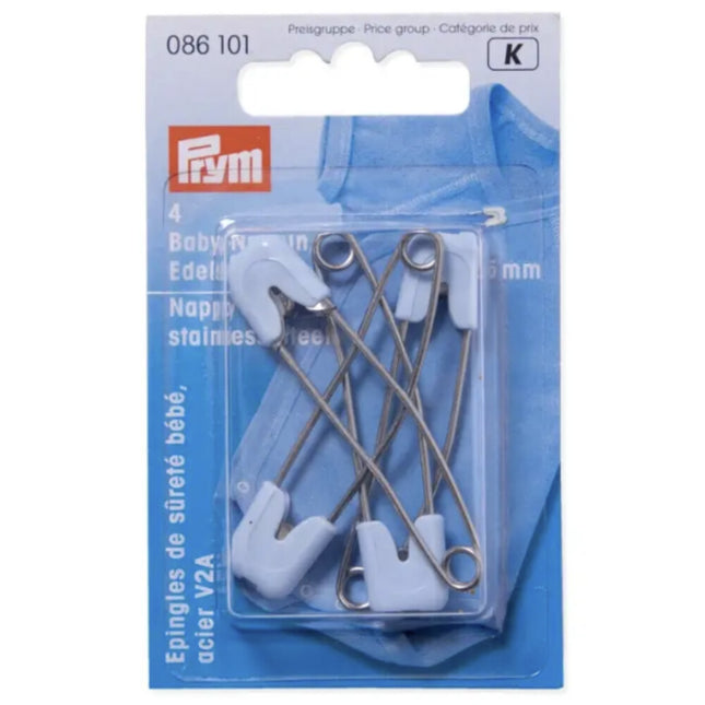Baby Nappy Pins with Safety Lockable Cap 55mm Long Stainless Steel By Prym - ThreadandTrimmings