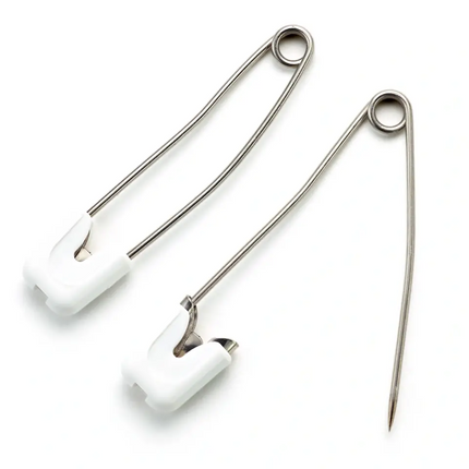 Baby Nappy Pins with Safety Lockable Cap 55mm Long Stainless Steel By Prym - ThreadandTrimmings