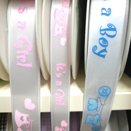 It's a GIRL Ribbon - 15mm & 25mm New Born Baby Girl Pink Satin Ribbon 54406